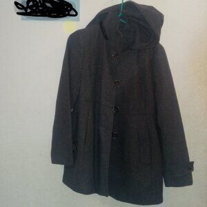 Kenneth Cole Reaction grey jacket with hood warm business wear women size 10